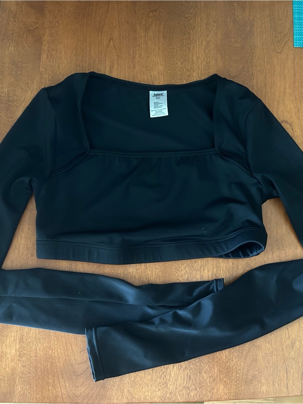 Balera Black Long Sleeve Square Neck Crop Top. Size SA